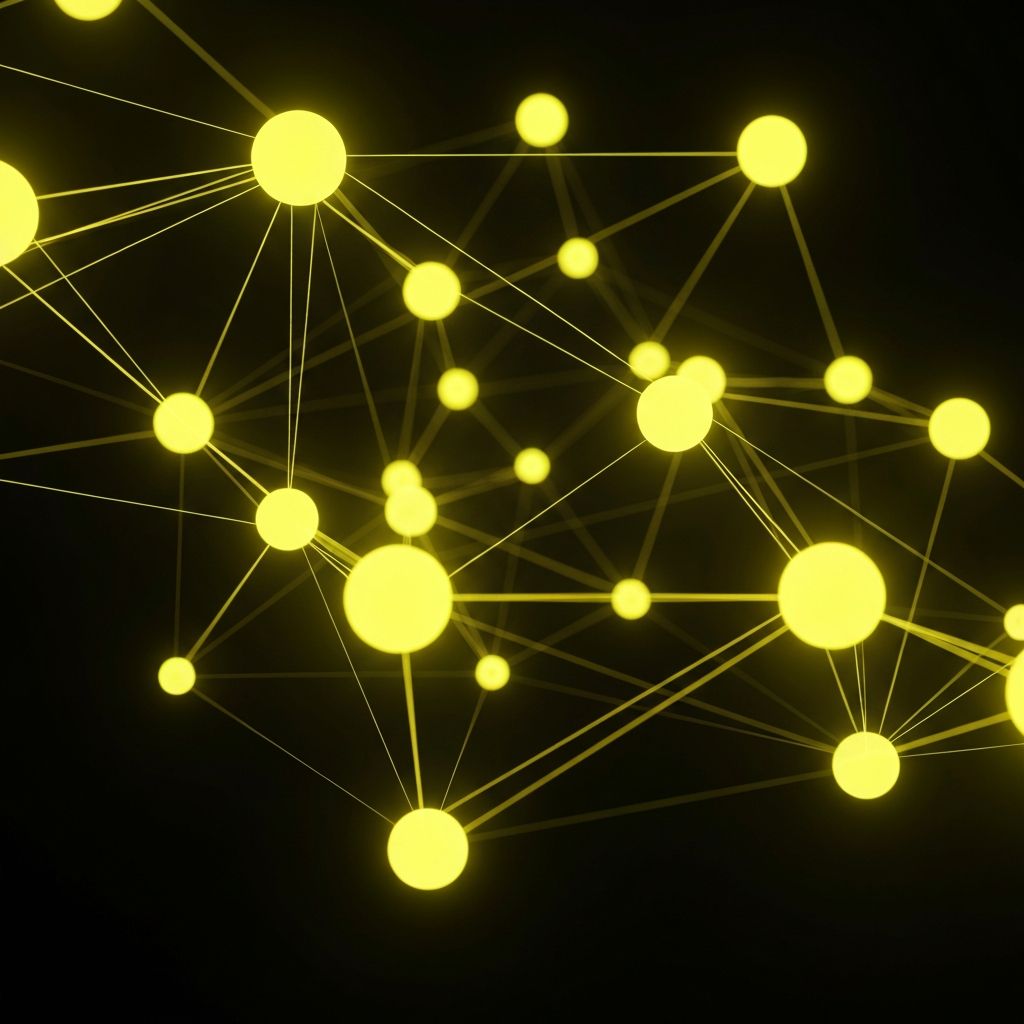 Timeline de processo estruturado com nos amarelos conectados horizontalmente